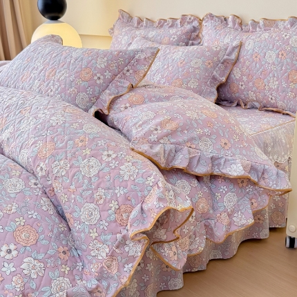 91家纺网 家纺一手货源 找家纺 （总）2025云朵棉多功能印花全夹棉床裙四件套 夹棉被套空调被蕾丝花边加棉床裙三件套枕套夏被单品