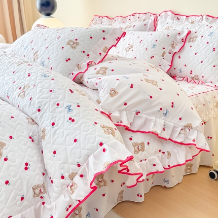 91家纺网 家纺一手货源 找家纺 （总）2025云朵棉多功能印花全夹棉床裙四件套 夹棉被套空调被蕾丝花边加棉床裙三件套枕套夏被单品