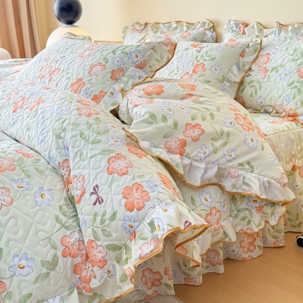 91家纺网 家纺一手货源 找家纺 （总）2025云朵棉多功能印花全夹棉床裙四件套 夹棉被套空调被蕾丝花边加棉床裙三件套枕套夏被单品