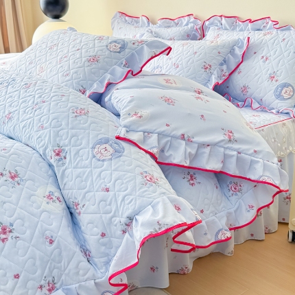 91家纺网 家纺一手货源 找家纺 （总）2025云朵棉多功能印花全夹棉床裙四件套 夹棉被套空调被蕾丝花边加棉床裙三件套枕套夏被单品