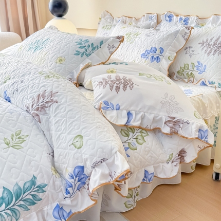 91家纺网 家纺一手货源 找家纺 （总）2025云朵棉多功能印花全夹棉床裙四件套 夹棉被套空调被蕾丝花边加棉床裙三件套枕套夏被单品