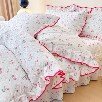 91家纺网 家纺一手货源 找家纺 （总）2025云朵棉多功能印花全夹棉床裙四件套 夹棉被套空调被蕾丝花边加棉床裙三件套枕套夏被单品