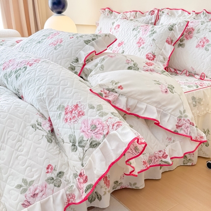 （总）2025云朵棉多功能印花全夹棉床裙四件套 夹棉被套空调被蕾丝花边加棉床裙三件套枕套夏被单品