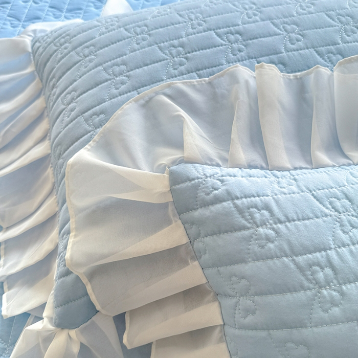 91家纺网 家纺一手货源 找家纺 漫布云家纺2025春夏新品韩版甜美公主风超柔水洗棉床盖四件套刺绣针织棉双层纱纯棉棉麻全棉少女心夹棉床裙款夏被款床盖四件套 幻蝶-婴儿蓝