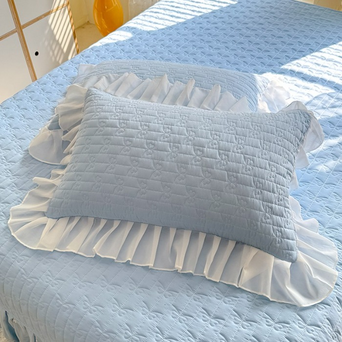 91家纺网 家纺一手货源 找家纺 漫布云家纺2025春夏新品韩版甜美公主风超柔水洗棉床盖四件套刺绣针织棉双层纱纯棉棉麻全棉少女心夹棉床裙款夏被款床盖四件套 幻蝶-婴儿蓝