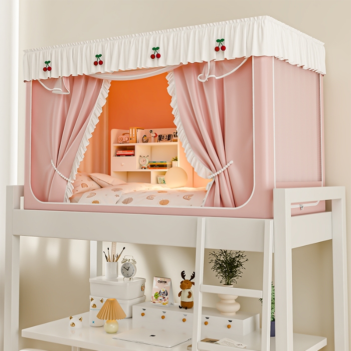 91家纺网 家纺一手货源 找家纺 （总）2025新款强遮光一体式隔音蚊帐大学生宿舍床帘上下铺通用花边窗帘学生蚊帐