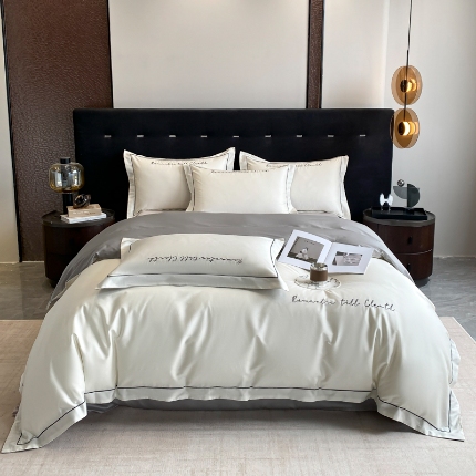 91家纺网 家纺一手货源 找家纺 （总）2025新款全棉长绒棉纯棉四件套刺绣简约 四件套