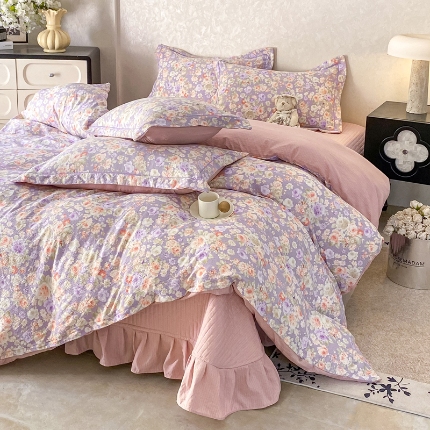 91家纺网 家纺一手货源 找家纺 （总）富之航 2025爆款床盖四件套加厚床盖直播爆款小清新床盖四件套