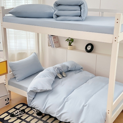 91家纺网 家纺一手货源 找家纺 （总）2025新款纯色双拼水洗棉学生三件套开学季床垫被芯床褥寝室6件套组合套装大礼包