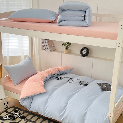 91家纺网 家纺一手货源 找家纺 （总）2025新款纯色双拼水洗棉学生三件套开学季床垫被芯床褥寝室6件套组合套装大礼包