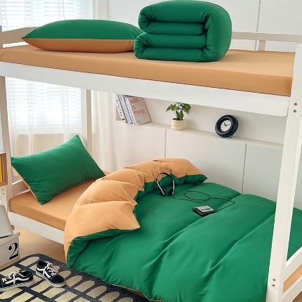 91家纺网 家纺一手货源 找家纺 （总）2025新款纯色双拼水洗棉学生三件套开学季床垫被芯床褥寝室6件套组合套装大礼包