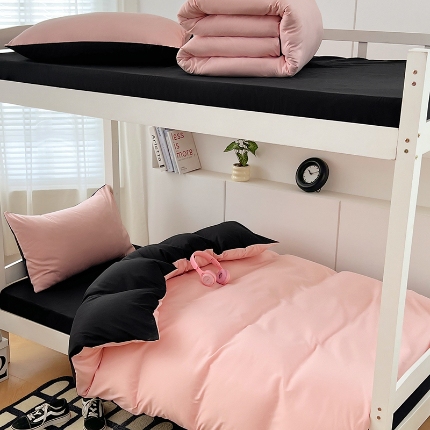 91家纺网 家纺一手货源 找家纺 （总）2025新款纯色双拼水洗棉学生三件套开学季床垫被芯床褥寝室6件套组合套装大礼包