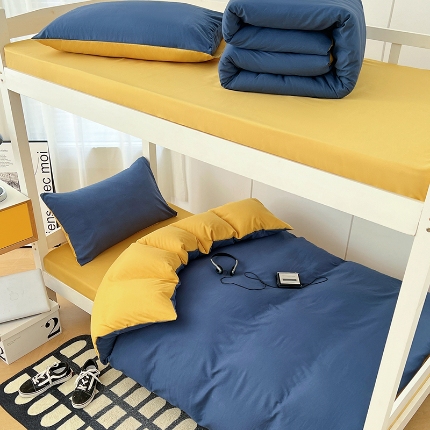 91家纺网 家纺一手货源 找家纺 （总）2025新款纯色双拼水洗棉学生三件套开学季床垫被芯床褥寝室6件套组合套装大礼包