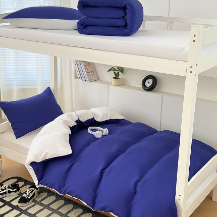 91家纺网 家纺一手货源 找家纺 （总）2025新款纯色双拼水洗棉学生三件套开学季床垫被芯床褥寝室6件套组合套装大礼包