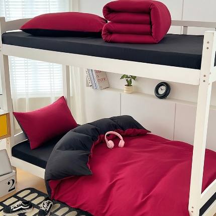 91家纺网 家纺一手货源 找家纺 （总）2025新款纯色双拼水洗棉学生三件套开学季床垫被芯床褥寝室6件套组合套装大礼包