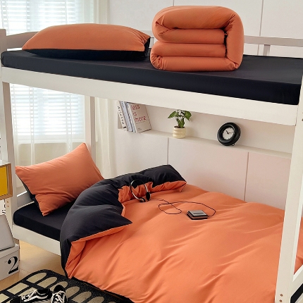 91家纺网 家纺一手货源 找家纺 （总）2025新款纯色双拼水洗棉学生三件套开学季床垫被芯床褥寝室6件套组合套装大礼包