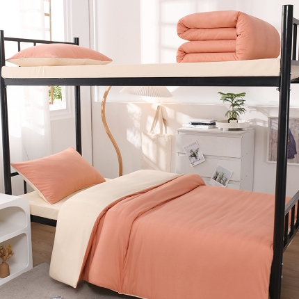 91家纺网 家纺一手货源 找家纺 （总）2025新款纯色双拼水洗棉学生三件套开学季床垫被芯床褥寝室6件套组合套装大礼包