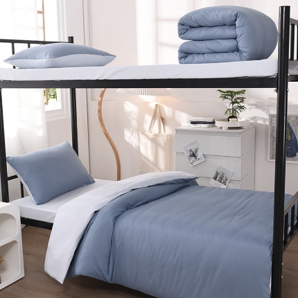 91家纺网 家纺一手货源 找家纺 （总）2025新款纯色双拼水洗棉学生三件套开学季床垫被芯床褥寝室6件套组合套装大礼包