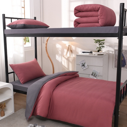 91家纺网 家纺一手货源 找家纺 （总）2025新款纯色双拼水洗棉学生三件套开学季床垫被芯床褥寝室6件套组合套装大礼包