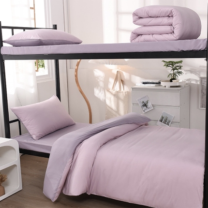 91家纺网 家纺一手货源 找家纺 （总）2025新款纯色双拼水洗棉学生三件套开学季床垫被芯床褥寝室6件套组合套装大礼包