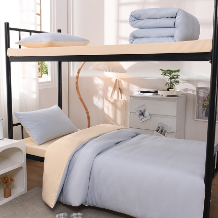 91家纺网 家纺一手货源 找家纺 （总）2025新款纯色双拼水洗棉学生三件套开学季床垫被芯床褥寝室6件套组合套装大礼包