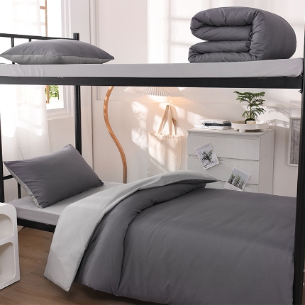 91家纺网 家纺一手货源 找家纺 （总）2025新款纯色双拼水洗棉学生三件套开学季床垫被芯床褥寝室6件套组合套装大礼包