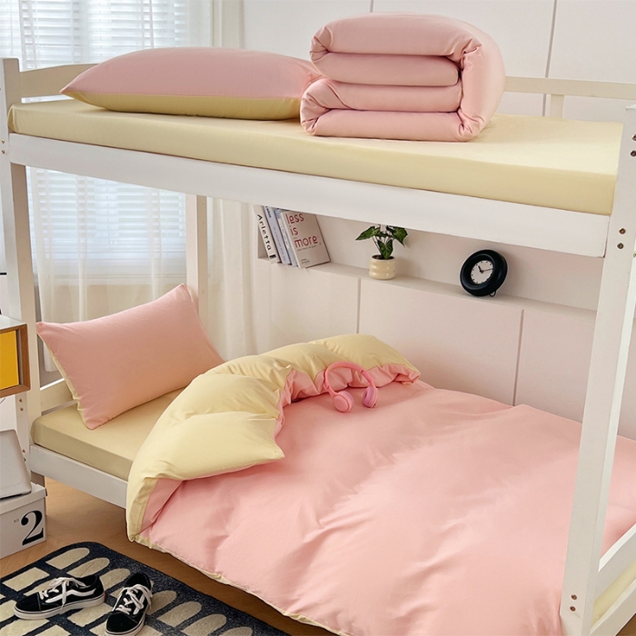 91家纺网 家纺一手货源 找家纺 （总）2025新款纯色双拼水洗棉学生三件套开学季床垫被芯床褥寝室6件套组合套装大礼包