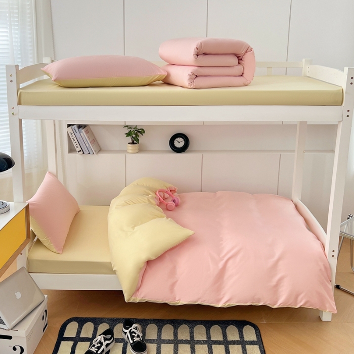 91家纺网 家纺一手货源 找家纺 （总）2025新款纯色双拼水洗棉学生三件套开学季床垫被芯床褥寝室6件套组合套装大礼包