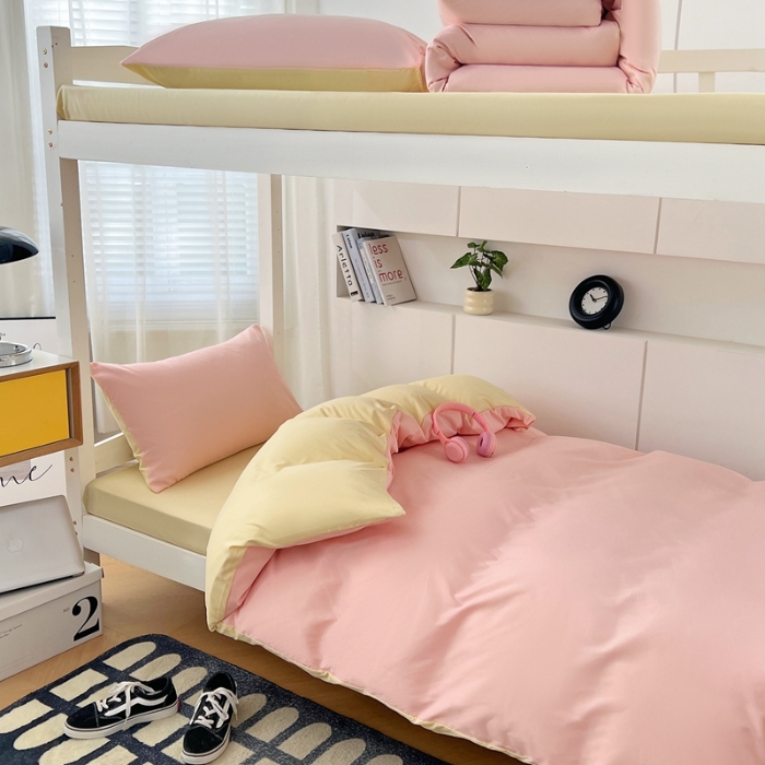 91家纺网 家纺一手货源 找家纺 （总）2025新款纯色双拼水洗棉学生三件套开学季床垫被芯床褥寝室6件套组合套装大礼包