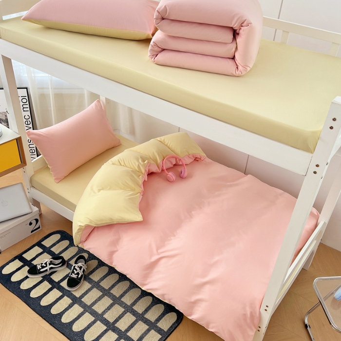 91家纺网 家纺一手货源 找家纺 （总）2025新款纯色双拼水洗棉学生三件套开学季床垫被芯床褥寝室6件套组合套装大礼包