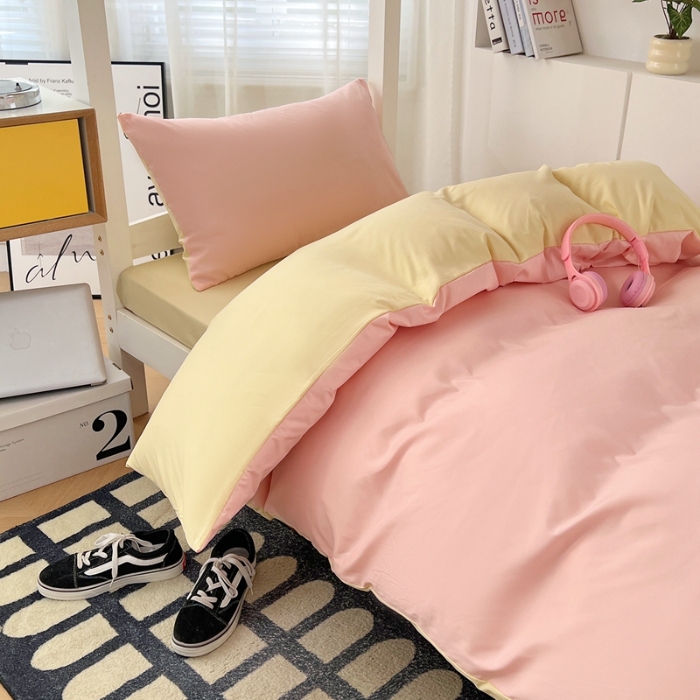 91家纺网 家纺一手货源 找家纺 （总）2025新款纯色双拼水洗棉学生三件套开学季床垫被芯床褥寝室6件套组合套装大礼包