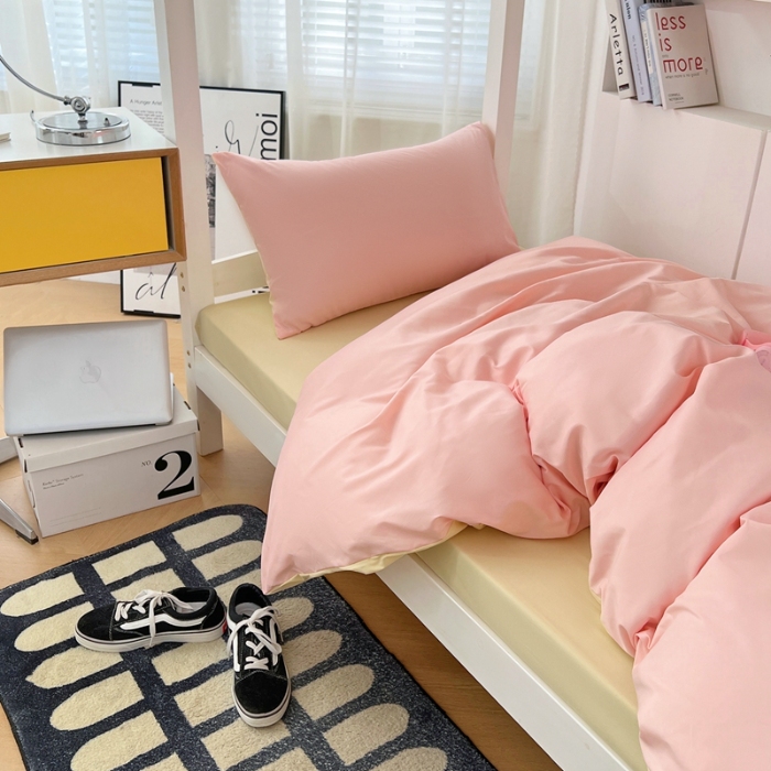 91家纺网 家纺一手货源 找家纺 （总）2025新款纯色双拼水洗棉学生三件套开学季床垫被芯床褥寝室6件套组合套装大礼包