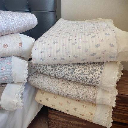 （总）全棉纯棉双层纱花边床盖