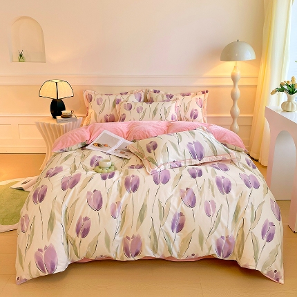 91家纺网 家纺一手货源 找家纺 （总）焱博家纺 2025新款A版13372全棉数码印花B版230克海藻绒纯棉加绒四件套