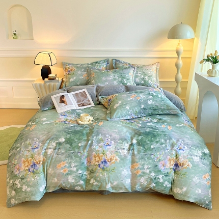 91家纺网 家纺一手货源 找家纺 （总）焱博家纺 2025新款A版13372全棉数码印花B版230克海藻绒纯棉加绒四件套