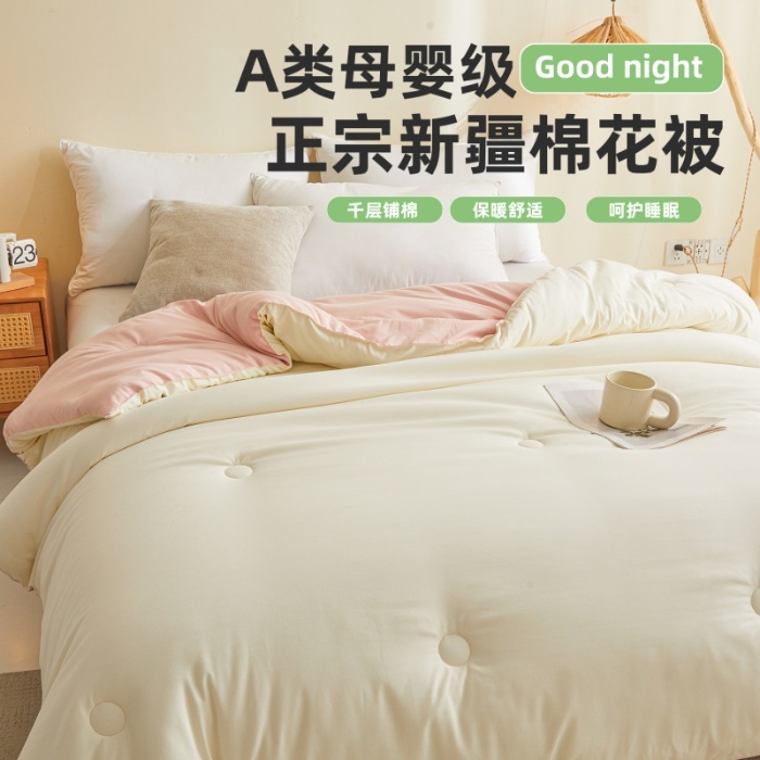 91家纺网 家纺一手货源 找家纺 爱屋及屋 2025新款撞色新疆棉花被冬被春秋被家用学生宿舍被子空调被芯