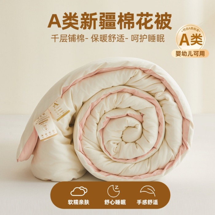 91家纺网 家纺一手货源 找家纺 爱屋及屋 2025新款撞色新疆棉花被冬被春秋被家用学生宿舍被子空调被芯