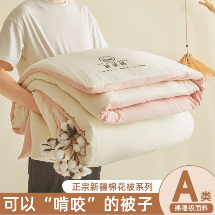 91家纺网 家纺一手货源 找家纺 爱屋及屋 2025新款撞色新疆棉花被冬被春秋被家用学生宿舍被子空调被芯