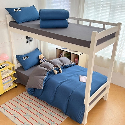 91家纺网 家纺一手货源 找家纺 （总）2025新款萌趣大眼睛毛巾绣纯色双拼水洗棉学生六件套床褥被芯枕芯开学季大礼包组合套装