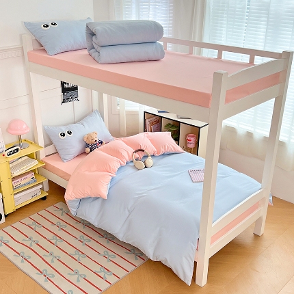 91家纺网 家纺一手货源 找家纺 （总）2025新款萌趣大眼睛毛巾绣纯色双拼水洗棉学生六件套床褥被芯枕芯开学季大礼包组合套装