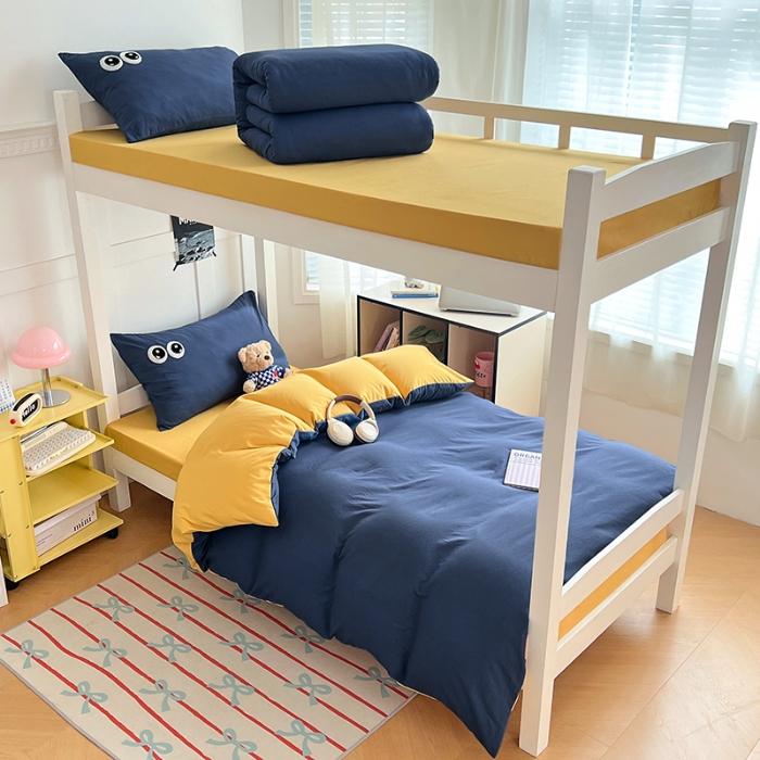 91家纺网 家纺一手货源 找家纺 （总）2025新款萌趣大眼睛毛巾绣纯色双拼水洗棉学生六件套床褥被芯枕芯开学季大礼包组合套装