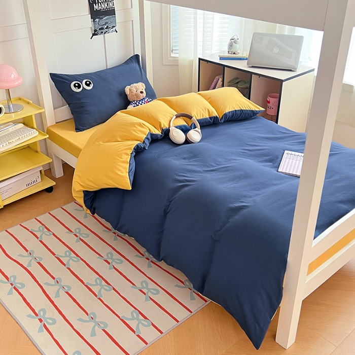 91家纺网 家纺一手货源 找家纺 （总）2025新款萌趣大眼睛毛巾绣纯色双拼水洗棉学生六件套床褥被芯枕芯开学季大礼包组合套装