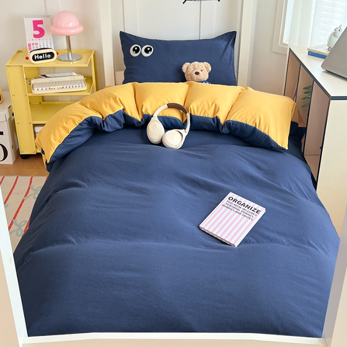 91家纺网 家纺一手货源 找家纺 （总）2025新款萌趣大眼睛毛巾绣纯色双拼水洗棉学生六件套床褥被芯枕芯开学季大礼包组合套装