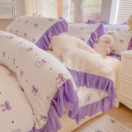 91家纺网 家纺一手货源 找家纺 （总）（含买家秀）2025年新款开学季泡泡棉小竹棉三件套韩版小清新花边款被套床单四件套床品套件