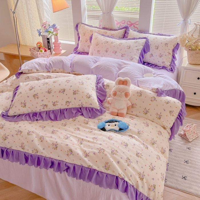 91家纺网 家纺一手货源 找家纺 （总）（含买家秀）2025年新款开学季泡泡棉小竹棉三件套韩版小清新花边款被套床单四件套床品套件