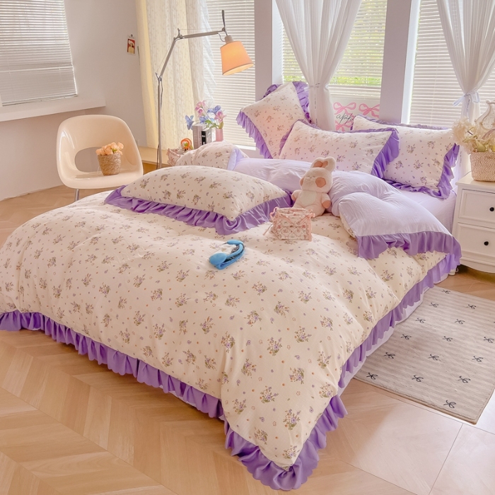 91家纺网 家纺一手货源 找家纺 （总）（含买家秀）2025年新款开学季泡泡棉小竹棉三件套韩版小清新花边款被套床单四件套床品套件