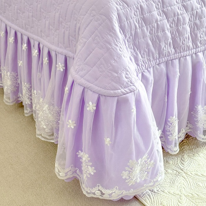 91家纺网 家纺一手货源 找家纺 苏米娜家纺2026春夏新品韩版甜美公主风超柔水洗棉床盖四件套刺绣针织棉双层纱纯棉棉麻全棉少女心夹棉床裙款夏被款床盖四件套 幻蝶-梦幻紫