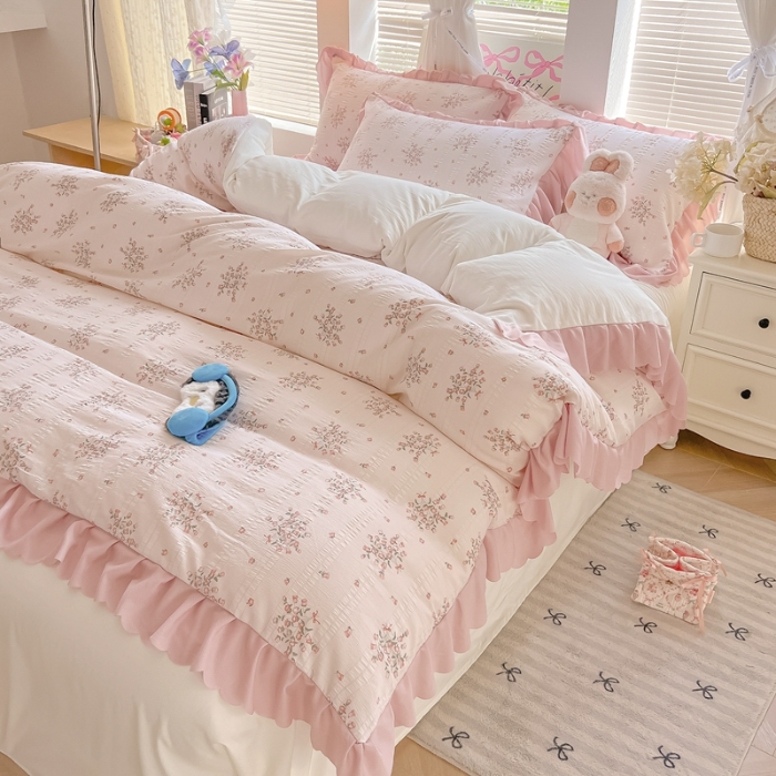 91家纺网 家纺一手货源 找家纺 （总）（含买家秀）2025年新款开学季泡泡棉小竹棉学生三件套韩版小清新田园风花边款床品套件