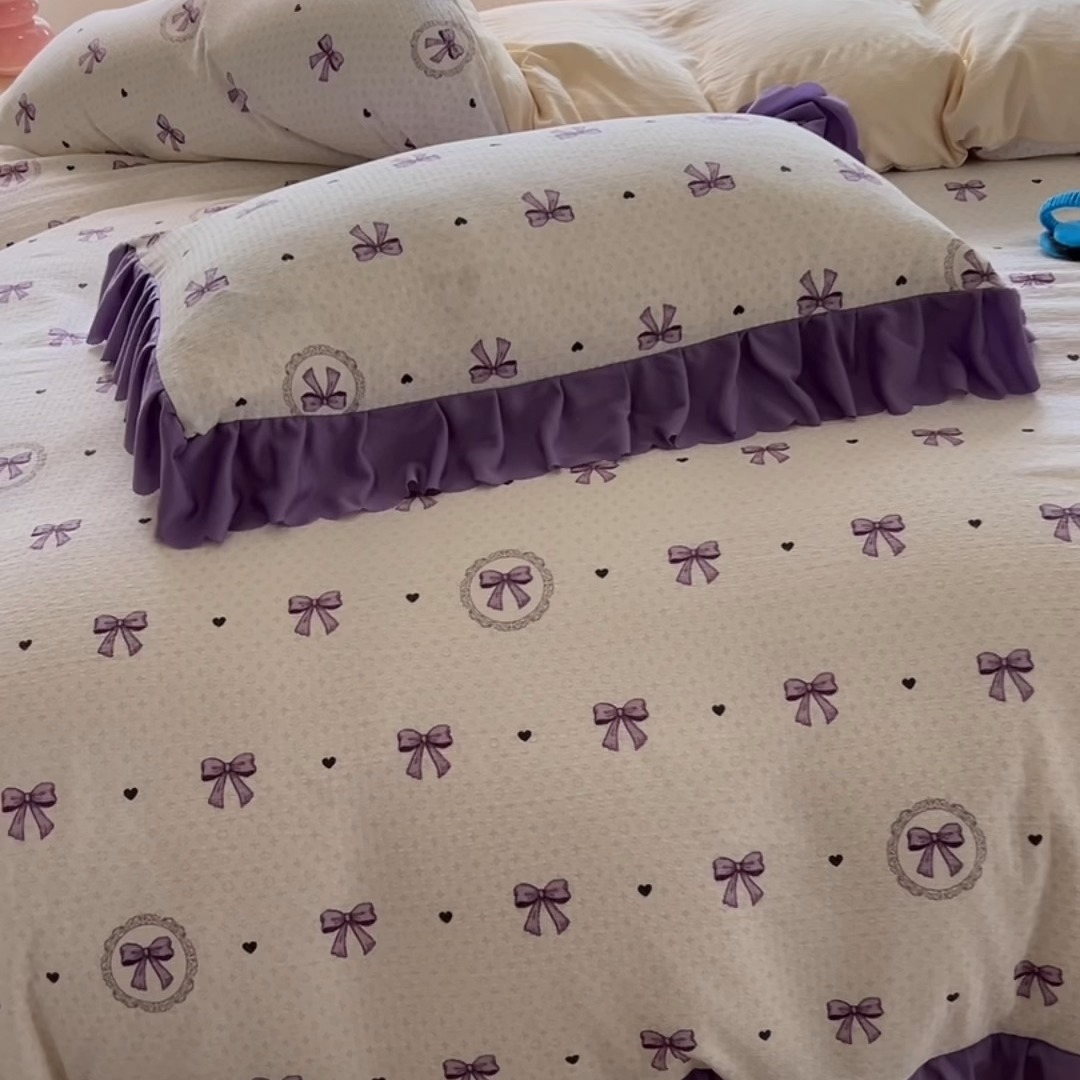 91家纺网 家纺一手货源 找家纺 （总）（含买家秀）2025年新款开学季泡泡棉小竹棉学生三件套韩版小清新田园风花边款四件套床上用品