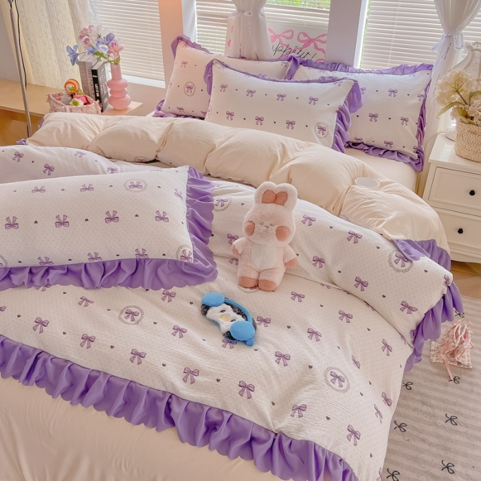 91家纺网 家纺一手货源 找家纺 （总）（含买家秀）2025年新款开学季泡泡棉小竹棉学生三件套韩版小清新田园风花边款四件套床上用品